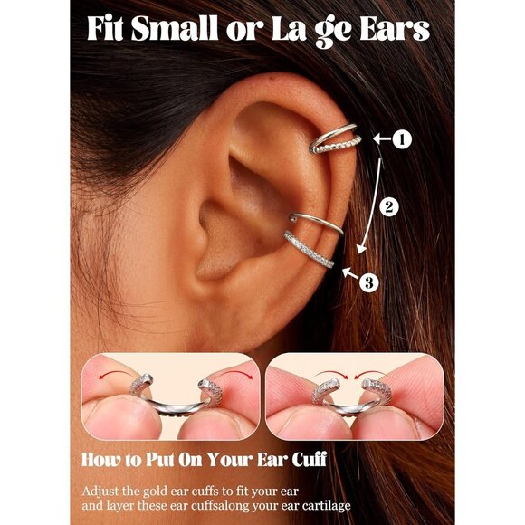 STYLE-A-SILVER Plated Non Pierced Adjustable Fake Ear Cuff Earrings for Women - Picture 3 of 6